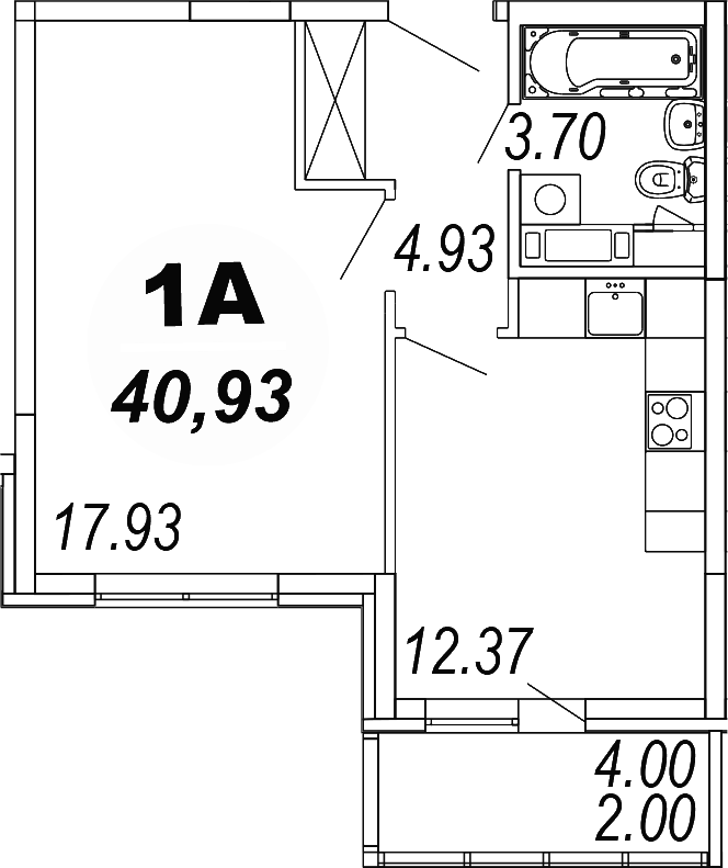 Планировка — Шолохово, 1-комн., 39 м²