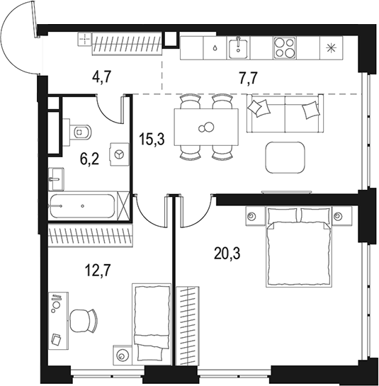 Планировка — Левел Мичуринский, 3-комн., 67 м²