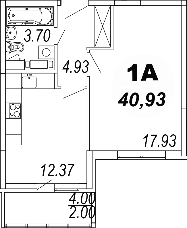 Планировка — Шолохово, 1-комн., 39 м²