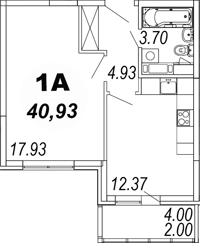 Планировка — Шолохово, 1-комн., 39 м²