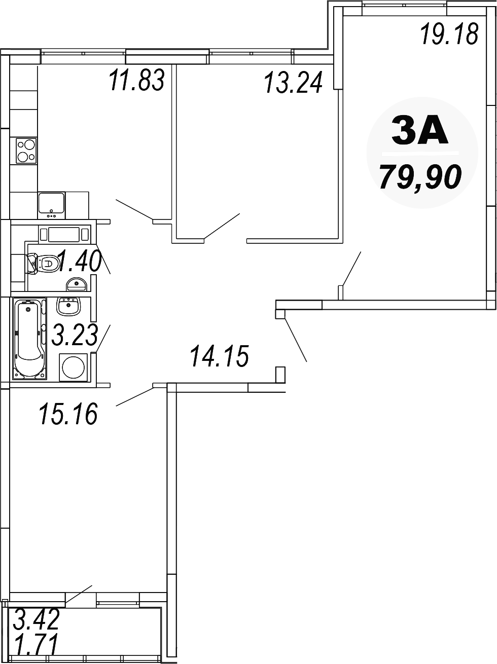 Планировка — Шолохово, 3-комн., 78 м²