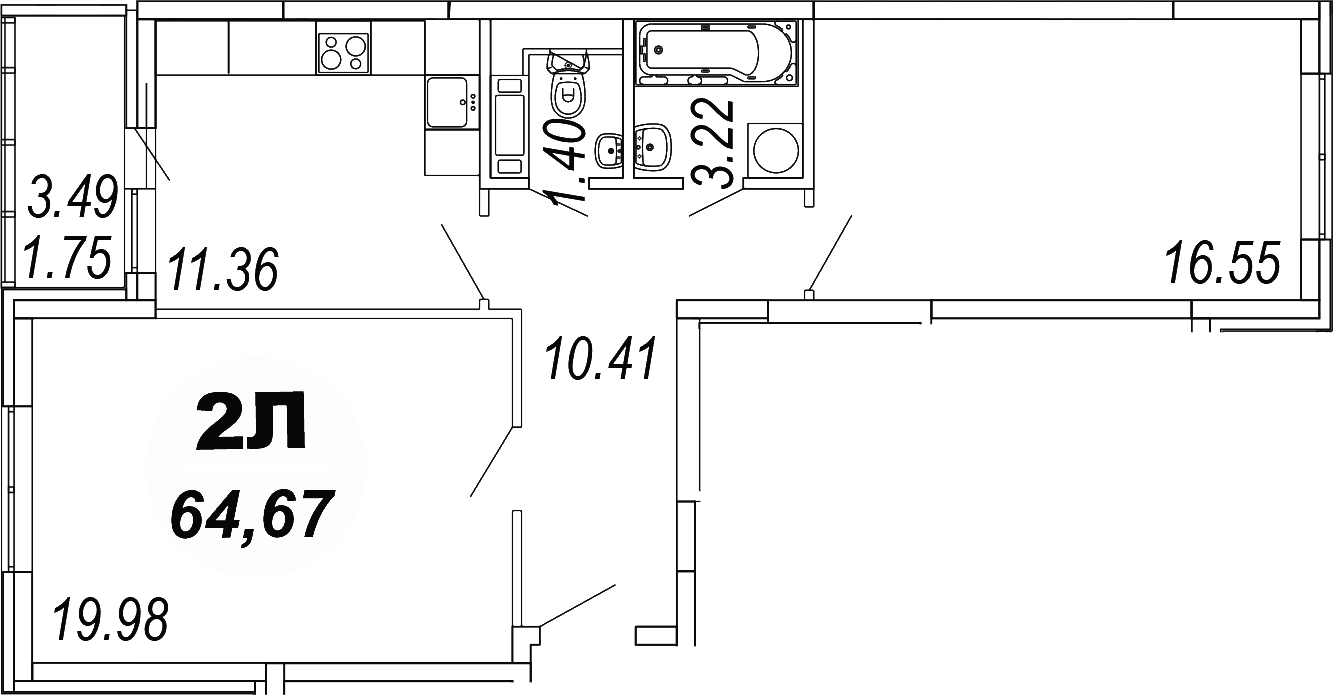 Планировка — Шолохово, 2-комн., 63 м²