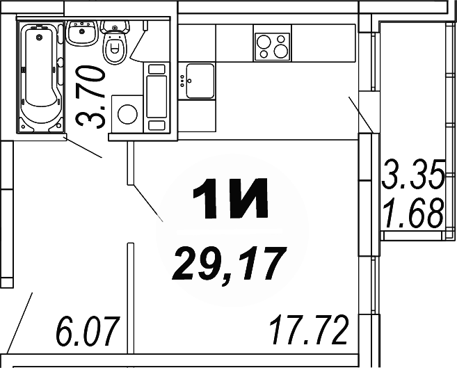 Планировка — Шолохово, Студия, 27 м²