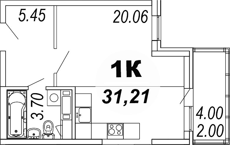Планировка — Шолохово, Студия, 29 м²