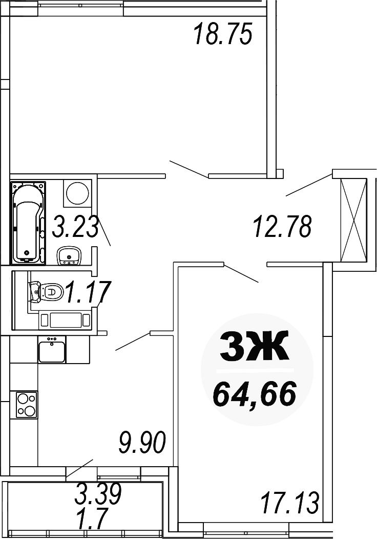 Планировка — Шолохово, 2-комн., 63 м²