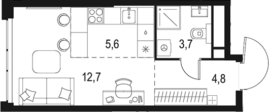 Планировка — Левел Мичуринский, Студия, 27 м²