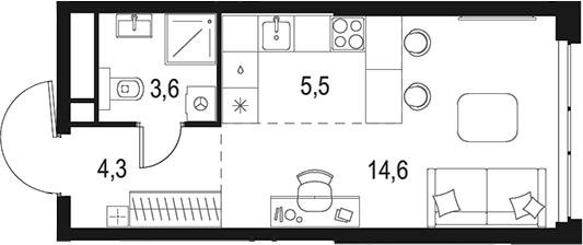 Планировка — Левел Мичуринский, Студия, 28 м²
