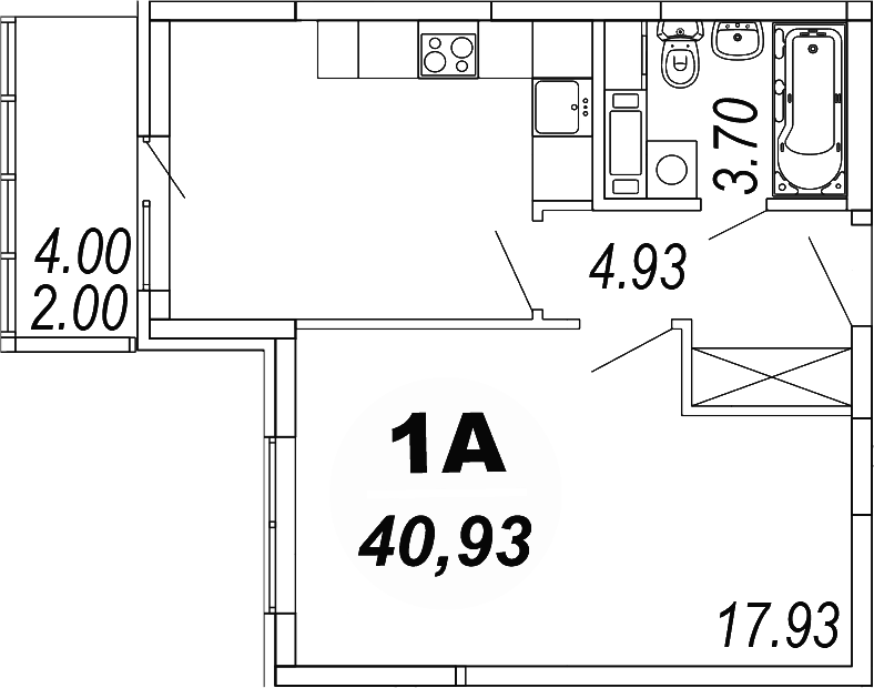 Планировка — Шолохово, 1-комн., 39 м²