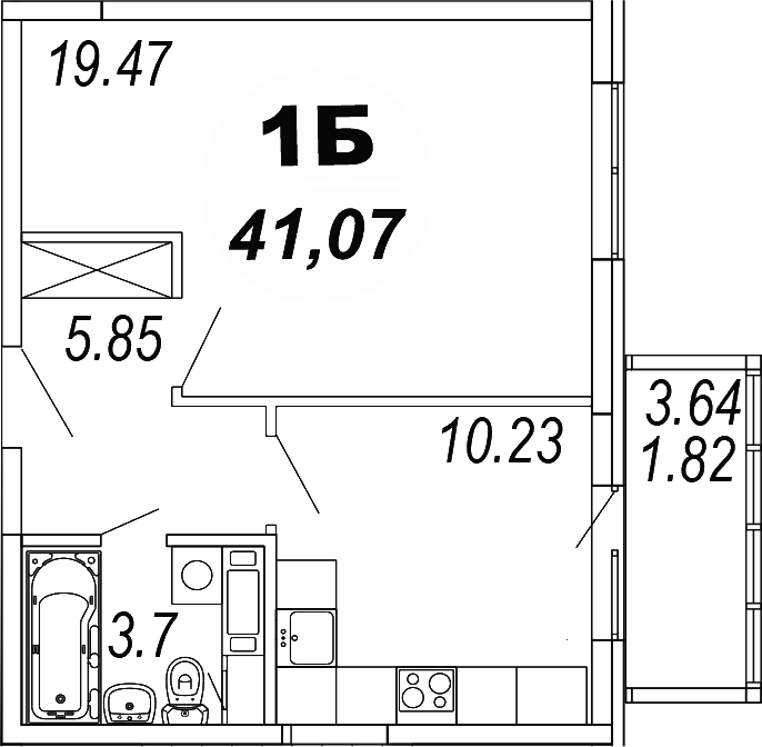 Планировка — Шолохово, 1-комн., 39 м²