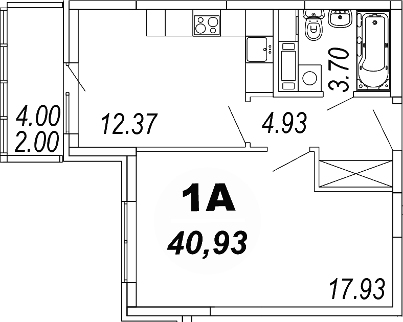 Планировка — Шолохово, 1-комн., 39 м²