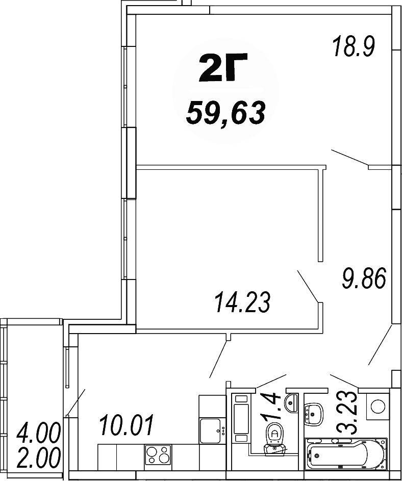 Планировка — Шолохово, 2-комн., 58 м²