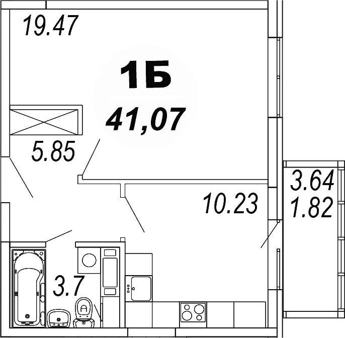 Планировка — Шолохово, 1-комн., 39 м²