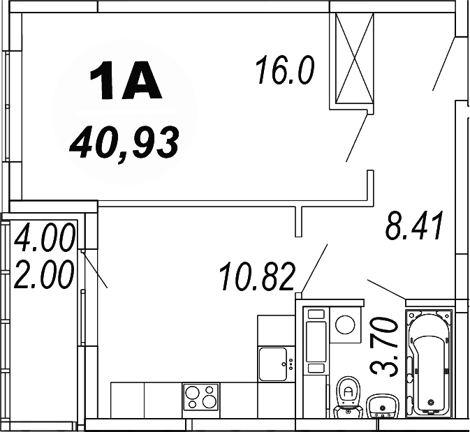 Планировка — Шолохово, 1-комн., 39 м²