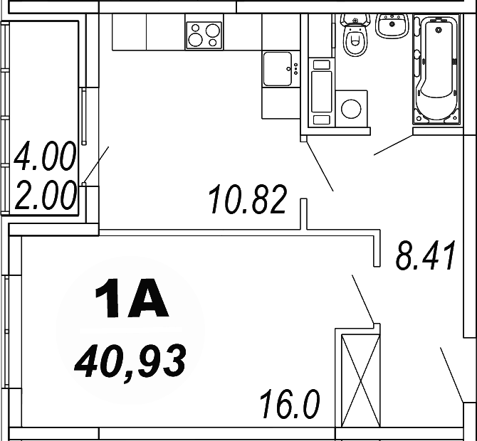 Планировка — Шолохово, 1-комн., 39 м²