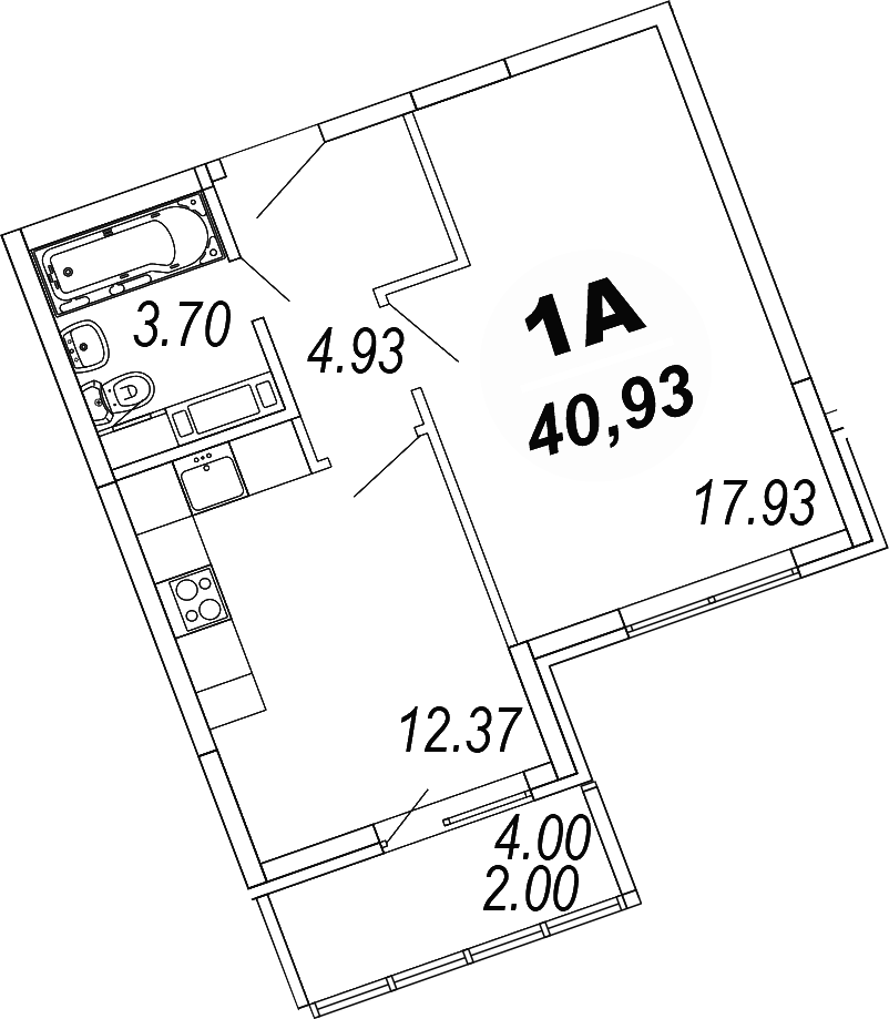 Планировка — Шолохово, 1-комн., 39 м²