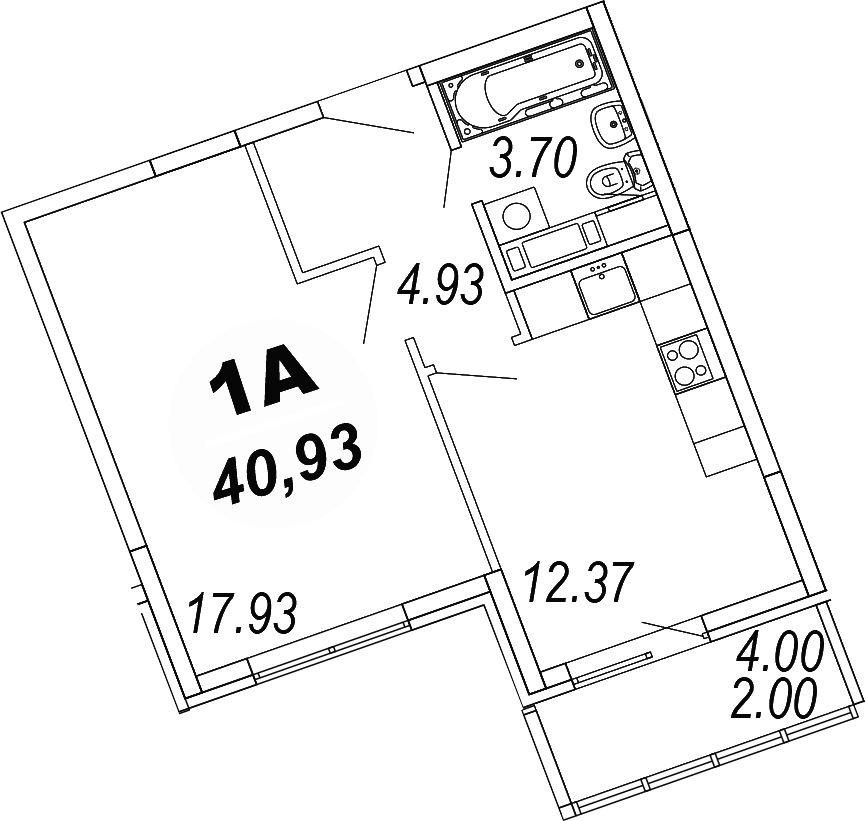 Планировка — Шолохово, 1-комн., 39 м²