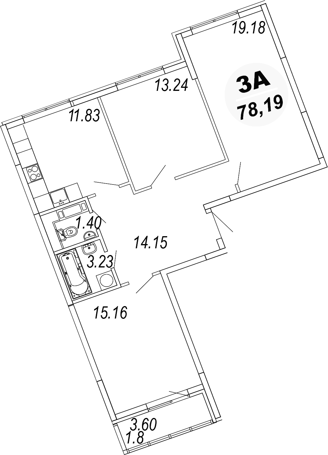 Планировка — Шолохово, 3-комн., 78 м²