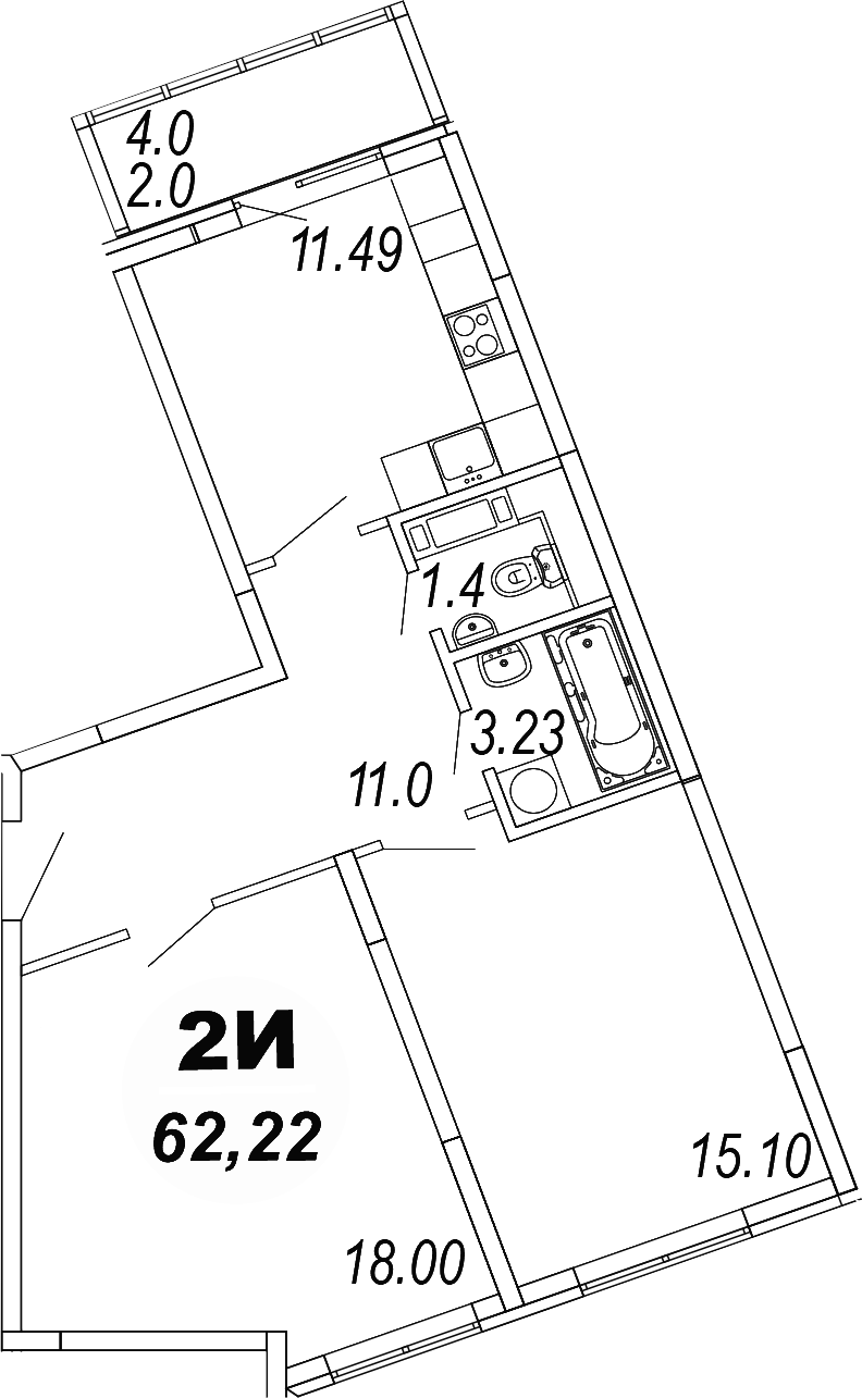 Планировка — Шолохово, 2-комн., 60 м²