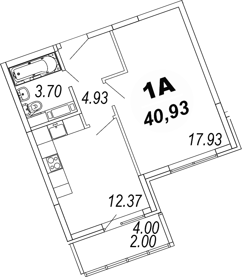 Планировка — Шолохово, 1-комн., 39 м²