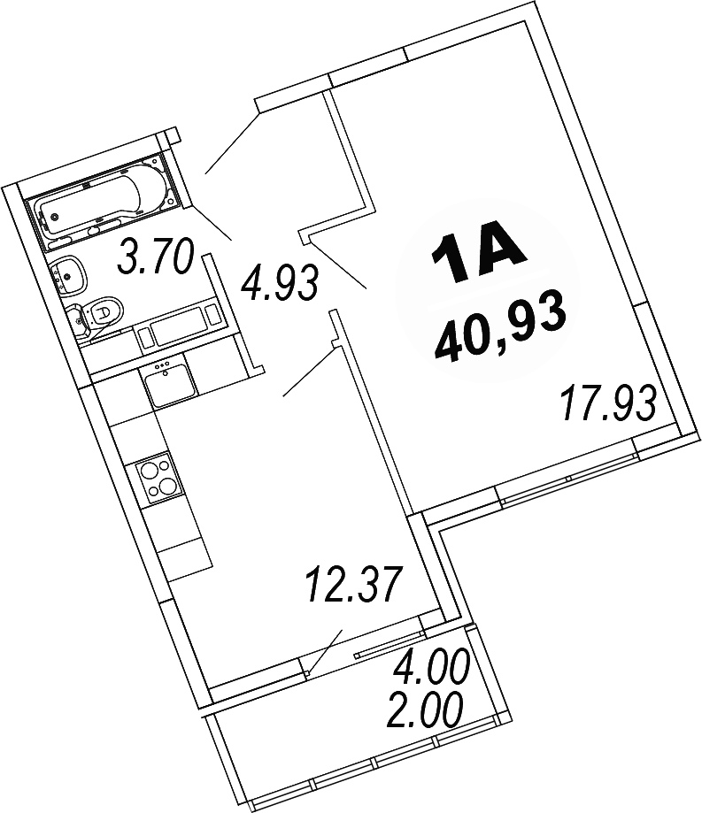 Планировка — Шолохово, 1-комн., 39 м²