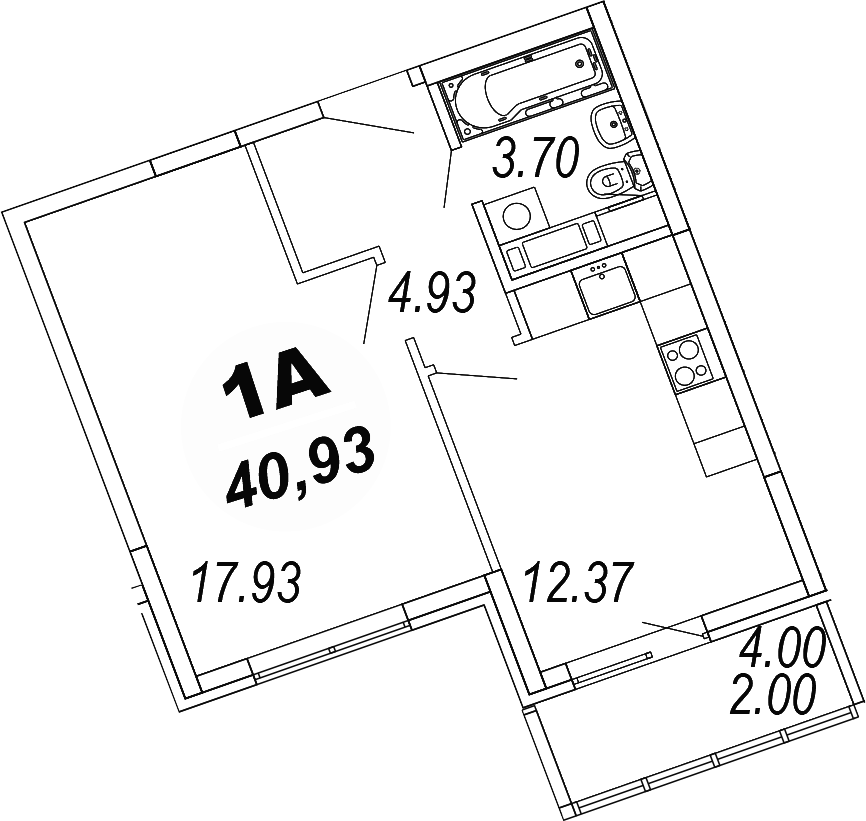 Планировка — Шолохово, 1-комн., 39 м²