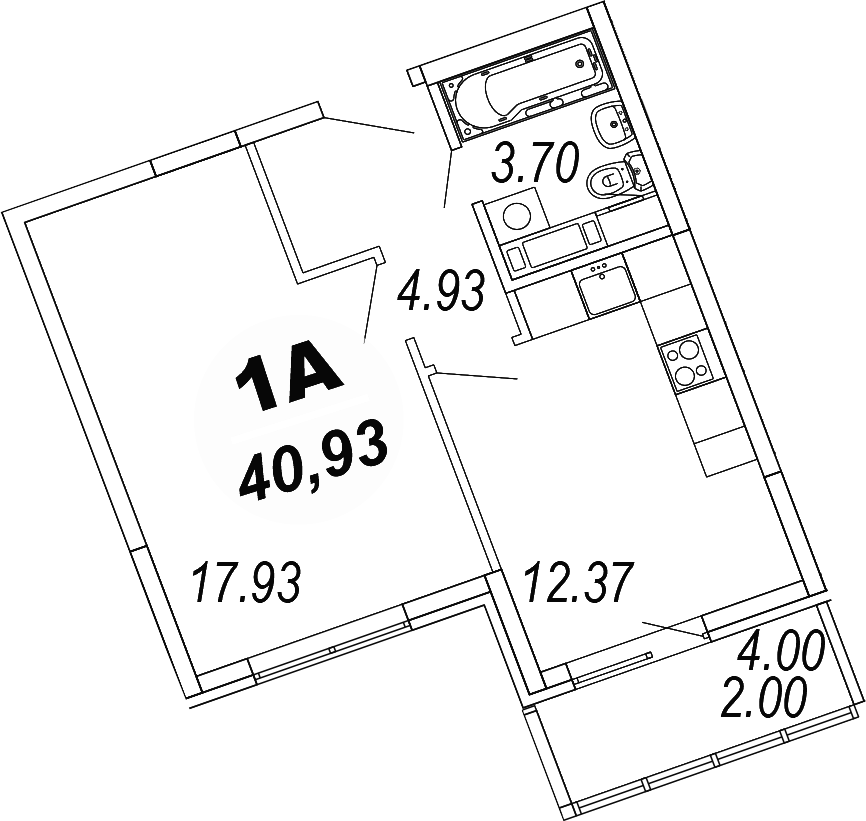 Планировка — Шолохово, 1-комн., 39 м²