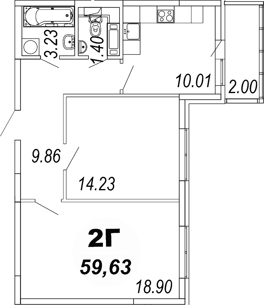 Планировка — Шолохово, 2-комн., 58 м²
