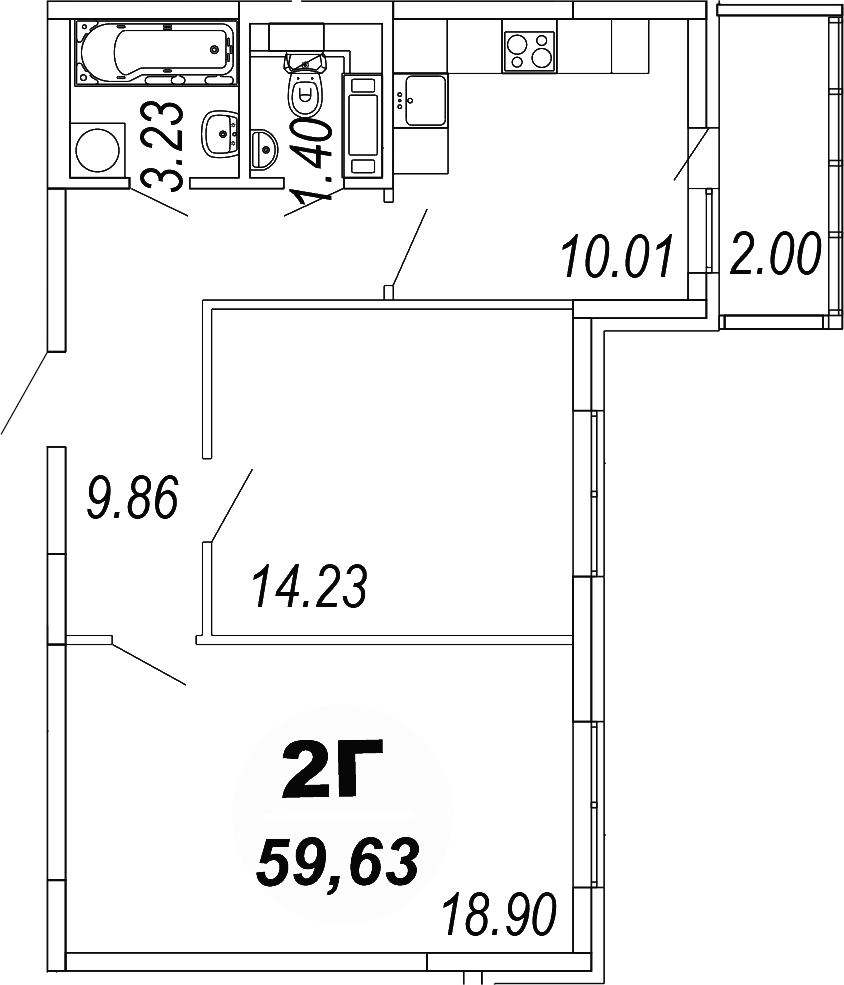 Планировка — Шолохово, 2-комн., 58 м²