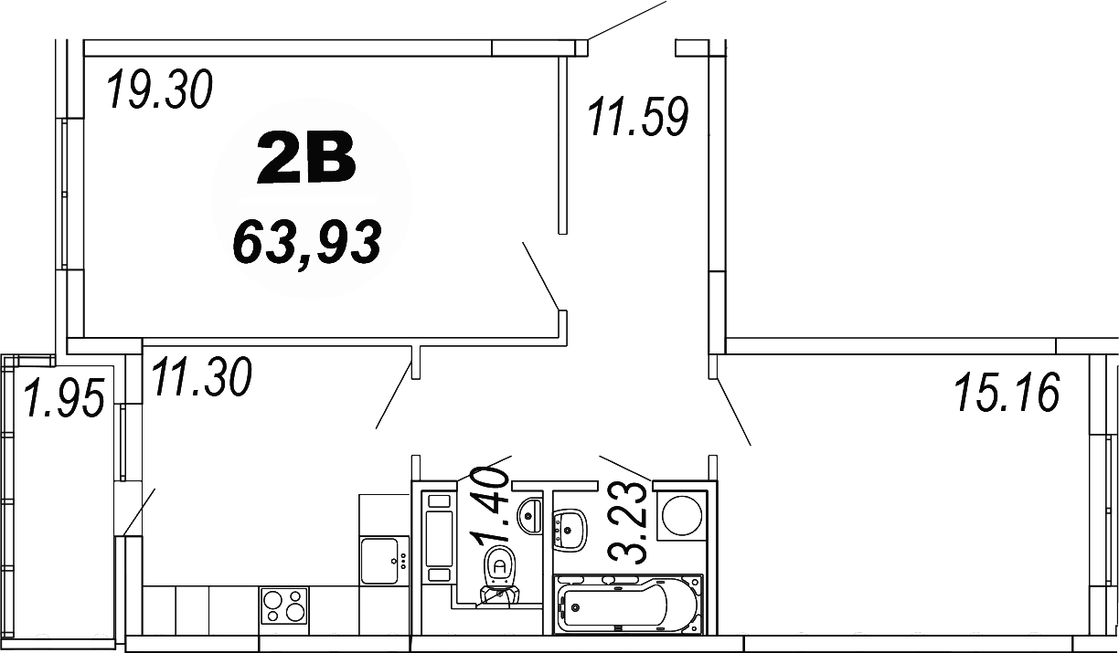 Планировка — Шолохово, 2-комн., 62 м²