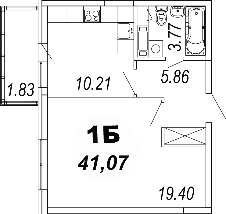 Планировка — Шолохово, 1-комн., 39 м²