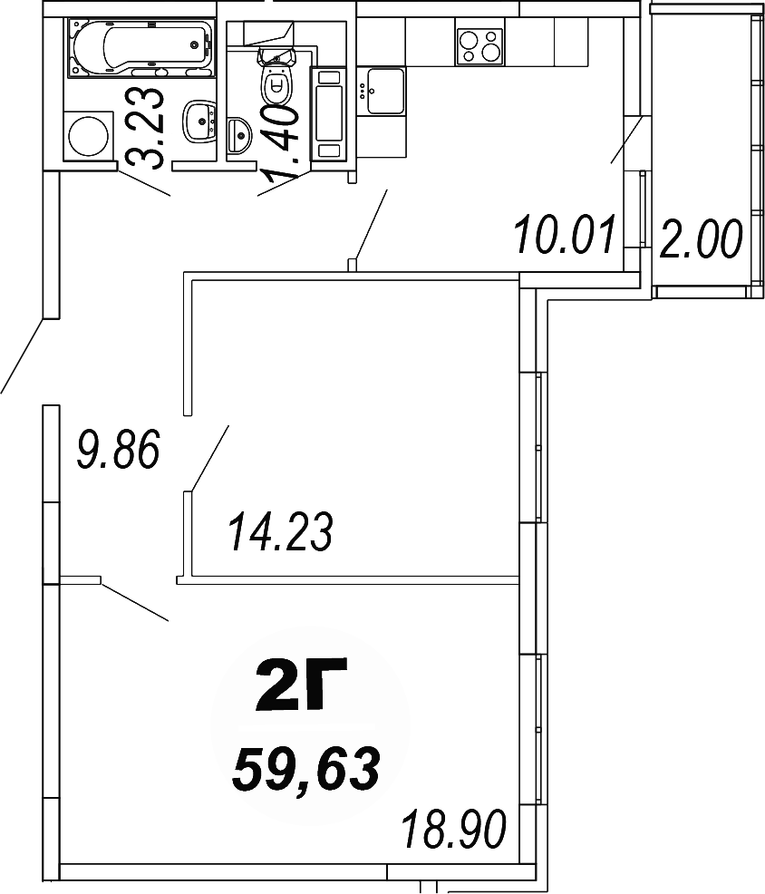 Планировка — Шолохово, 2-комн., 58 м²