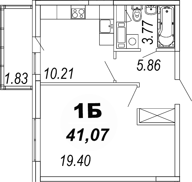 Планировка — Шолохово, 1-комн., 39 м²