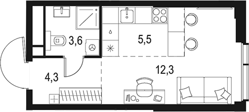 Планировка — Левел Мичуринский, Студия, 26 м²
