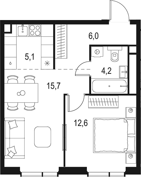 Планировка — Левел Мичуринский, 2-комн., 44 м²