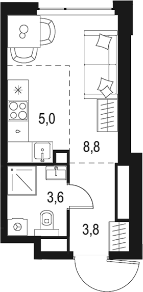 Планировка — Левел Мичуринский, Студия, 21 м²