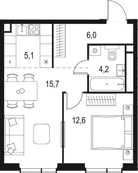 Планировка — Левел Мичуринский, 2-комн., 44 м²