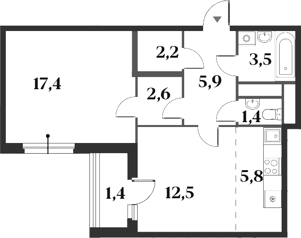 Планировка — Миниполис 8 Кленов, 2-комн., 51 м²