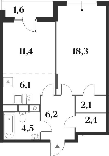 Планировка — Миниполис 8 Кленов, 2-комн., 51 м²