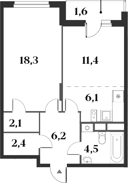 Планировка — Миниполис 8 Кленов, 2-комн., 51 м²