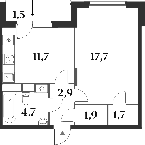 Планировка — Миниполис 8 Кленов, 1-комн., 41 м²