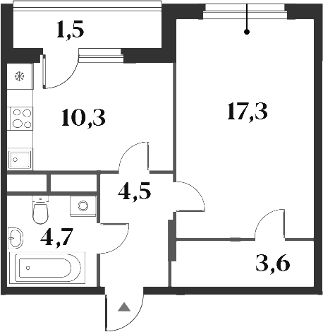 Планировка — Миниполис 8 Кленов, 1-комн., 40 м²