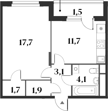 Планировка — Миниполис 8 Кленов, 1-комн., 40 м²