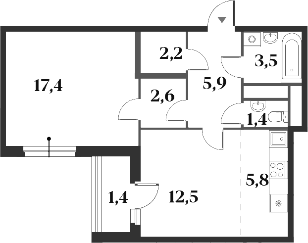 Планировка — Миниполис 8 Кленов, 2-комн., 51 м²