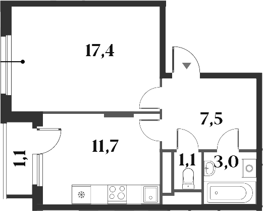 Планировка — Миниполис 8 Кленов, 1-комн., 41 м²