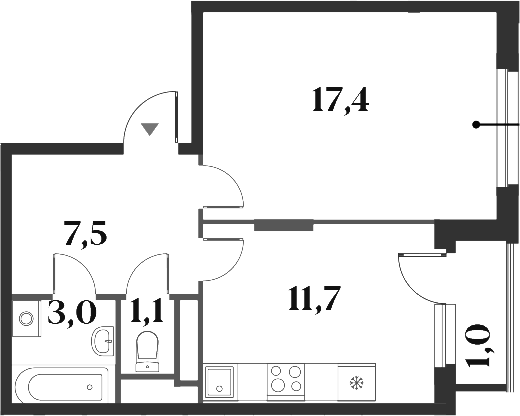 Планировка — Миниполис 8 Кленов, 1-комн., 41 м²