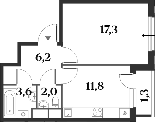 Планировка — Миниполис 8 Кленов, 1-комн., 40 м²