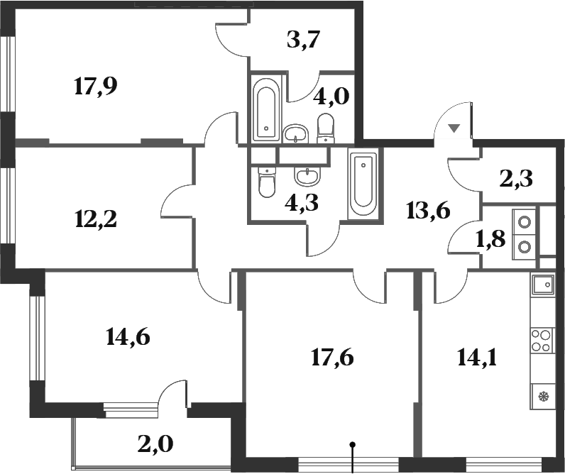 Планировка — Миниполис 8 Кленов, 4-комн., 106 м²
