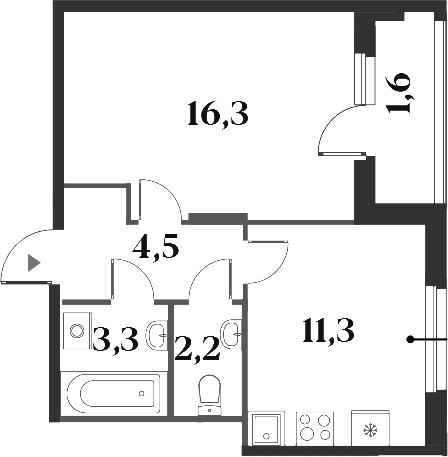 Планировка — Миниполис 8 Кленов, 1-комн., 38 м²