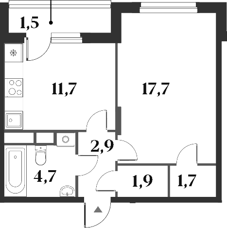 Планировка — Миниполис 8 Кленов, 1-комн., 41 м²