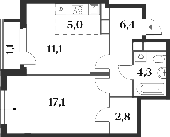 Планировка — Миниполис 8 Кленов, 2-комн., 47 м²